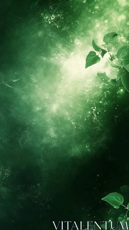 Green foliage overlays diffuse abstract luminous background