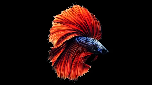 High-contrast digital portrait of flowing-finned betta fish.
