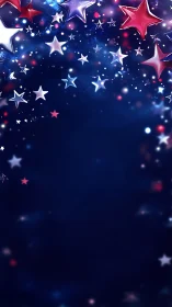 Patriotic red white blue star border on midnight background.