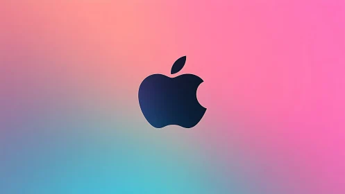 Minimalist black apple logo on soft gradient background