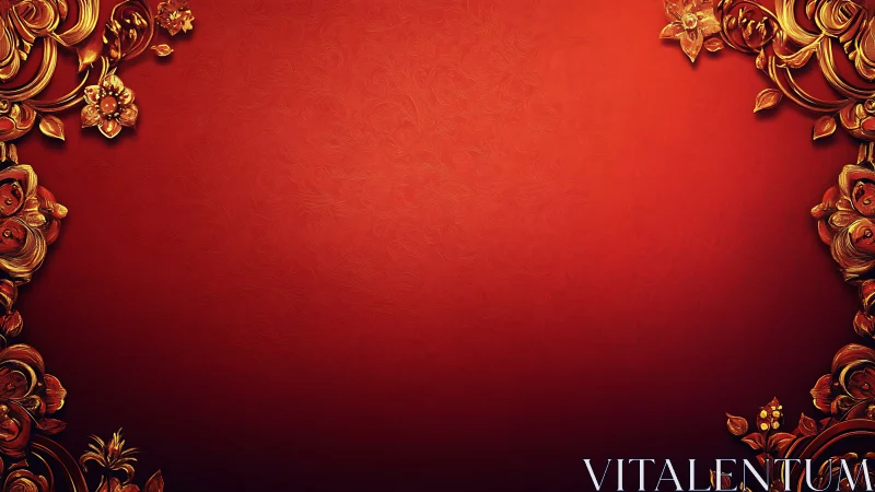 Ornate golden florals quietly ignite a royal red stage