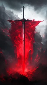 Cursed crimson greatsword erupts from volcanic abyss