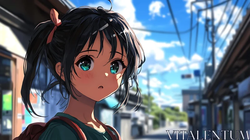 Summer streetlight catches wonder in a schoolgirl’s eyes