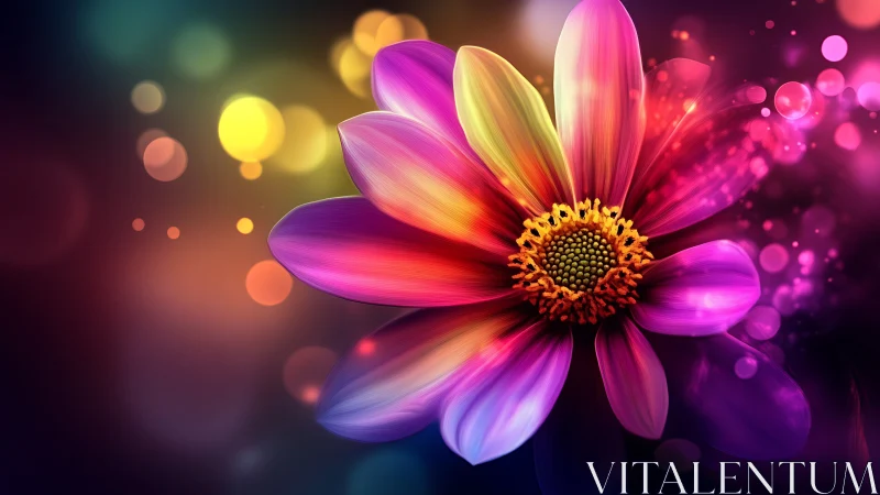 Multicolored digital flower with gradient petals and luminous backdrop