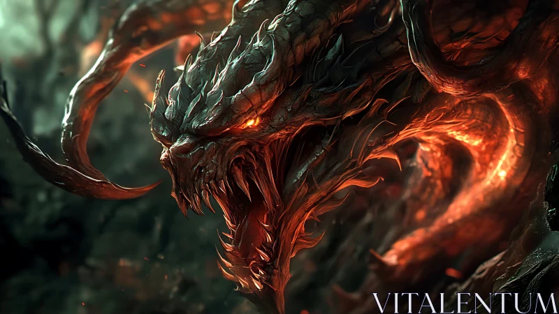 Infernal serpentine demon rendered in molten ember light.