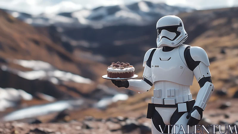 Stormtrooper Serving Cake in Mountain Wilderness.