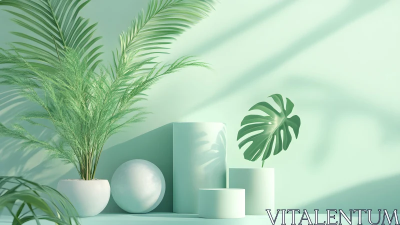 Minimalist botanical decor with green houseplants in pastel setting.