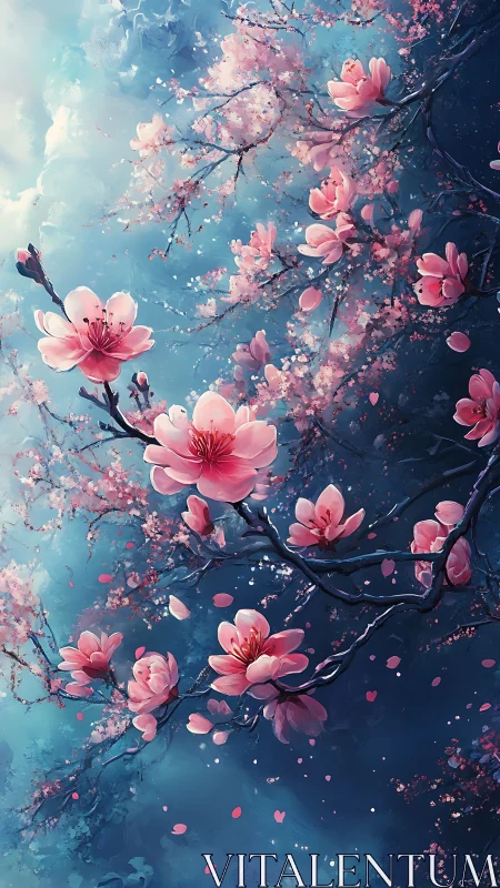Luminescent Cherry Blossoms: Digital Flora with Atmospheric Particulate Effects
