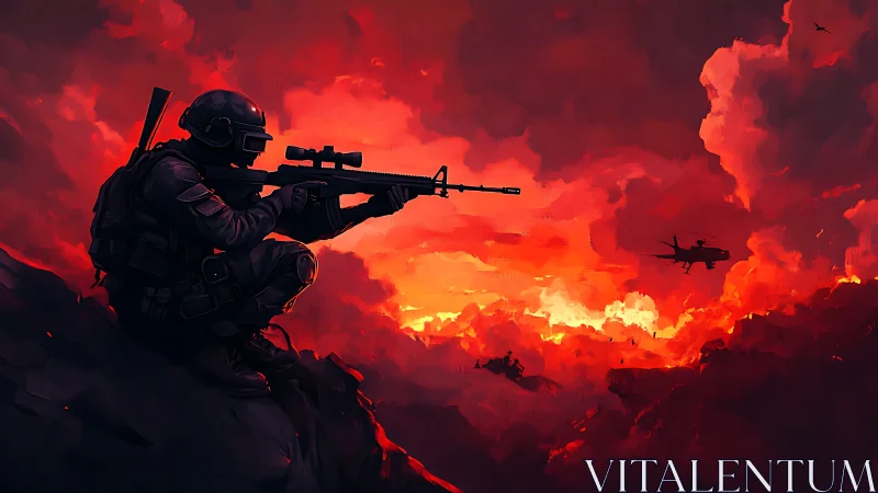 Sunset sentinel watching the sky over a burning horizon.