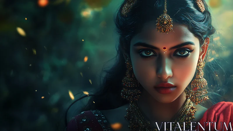 Digital portrait of woman in ornate traditional jewelry.