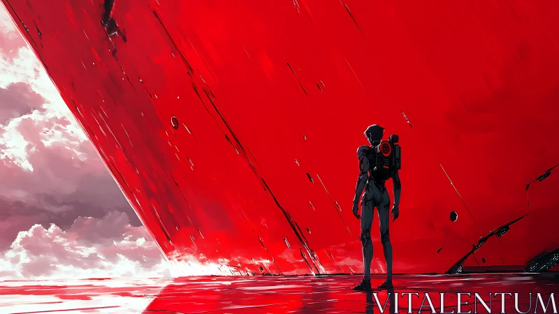Solitary android studies an impossible red monolith horizon