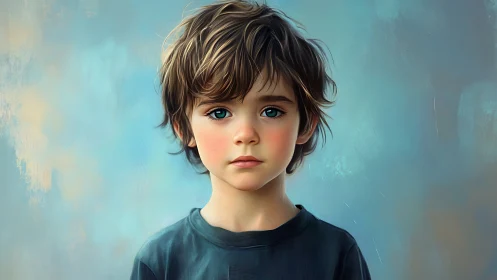 Digital portrait shows young boy with neutral expression