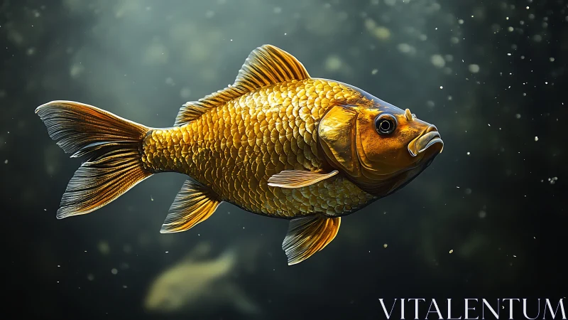 Golden koi fish rendered in dynamic underwater lighting.