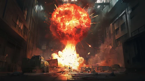 Massive spherical thermonuclear detonation engulfing metropolitan canyon structure