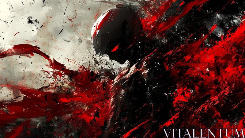 Shadowed warrior rises amid swirling red chaos and fury