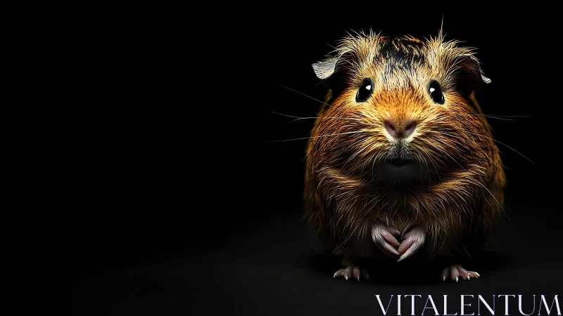 Guinea pig portrait on black background in low key lighting.