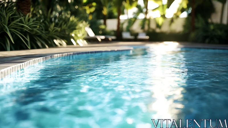 Outdoor swimming pool surface with surrounding foliage.