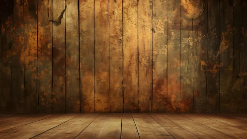 Rustic Wooden Floor and Aged Wall with Warm Vintage Texture.