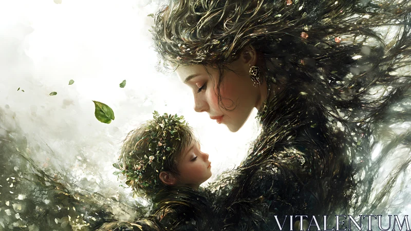 Digital rendering shows two entwined figures framed by foliage