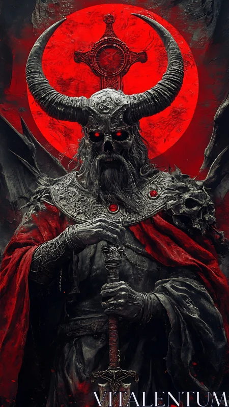 Horned undead warlord under blood-red halo sigil