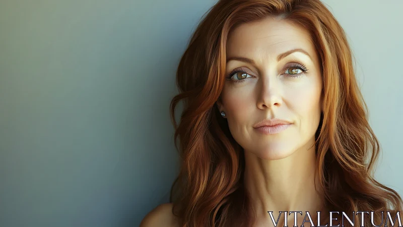 Portrait of Thoughtful Woman with Red Hair in Soft Natural Light.