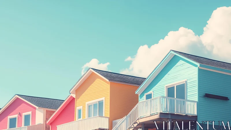Color houses stand in aligned perspective under clear sky