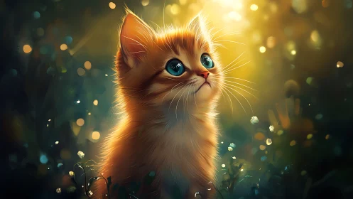 Luminescent Kitten With Crystalline Eyes in Bokeh Garden