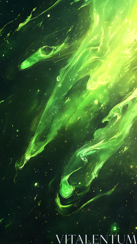 Luminous emerald nebula streams with fluid cosmic motion.