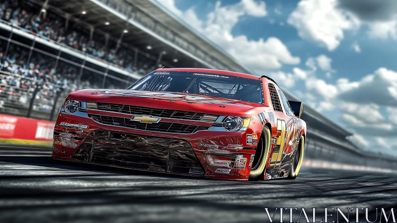 Red thunderstock slingshots low across the roaring speedway