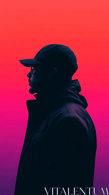 Silhouetted urban wanderer against neon dusk gradient glow.