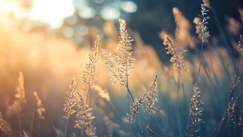 Sunlit meadow grasses with soft golden bokeh glow.