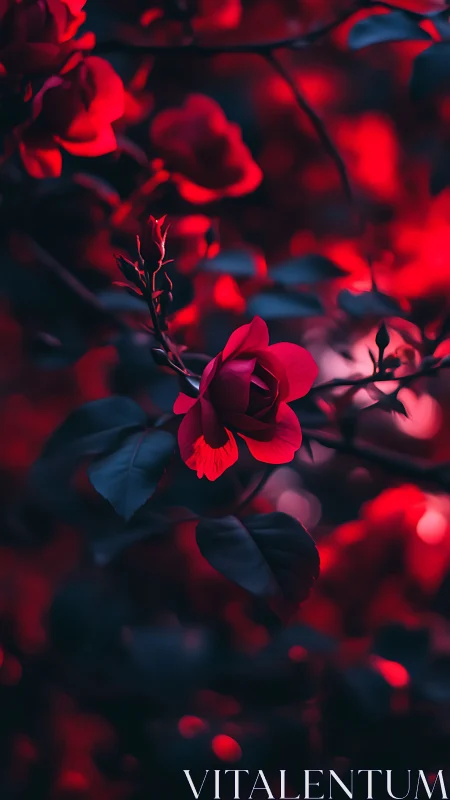 Crimson Petals Glow Against the Shadows of Night