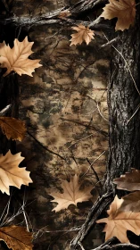 Rustling oak leaves drift across a bark-framed forest stage