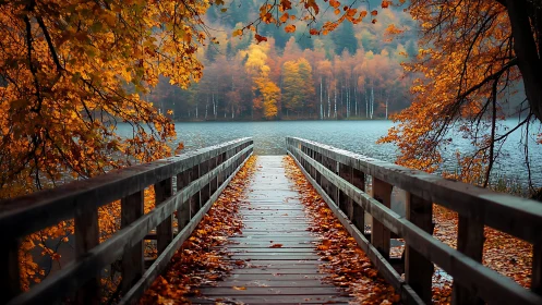 Wooden bridge stroll slips quietly into painted autumn fire