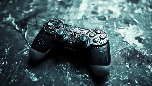 Gaming Controller Rests Against Textured Grit and Decay