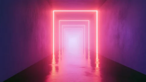 Neon infinity corridor glows in electric pink dreamlight.
