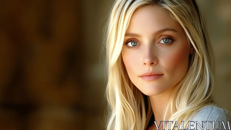 Blonde portrait with soft bokeh and natural window lighting.