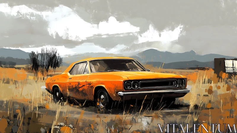 Rust kissed muscle car resting beneath wide open skies.