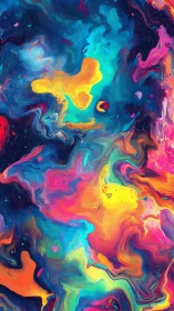 Neon cosmic swirl pours vibrant pigments through darkness.