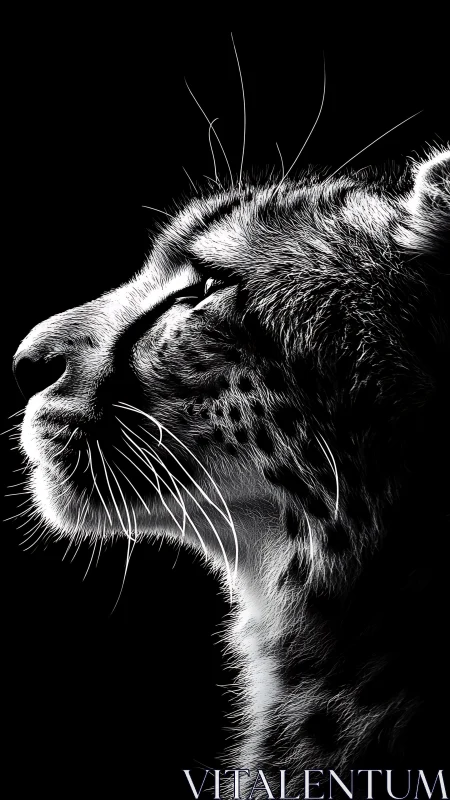 Feline Profile Study: High-Contrast Portrait with Detailed Whisker Definition.