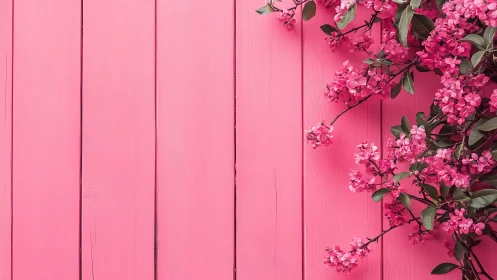 Pink Bougainvillea Cascading Against Wooden Wall Surface