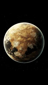 Rendered rocky exoplanet with illuminated hemisphere rotates in space