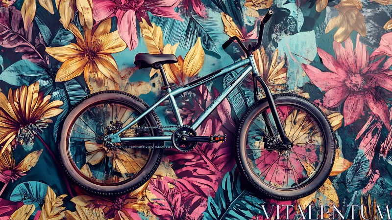 Pedal Through Paradise: Bicycle Blooming Against Floral Explosion.