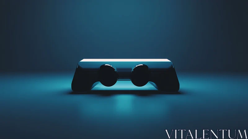 Minimalist game controller render in blue studio lighting.