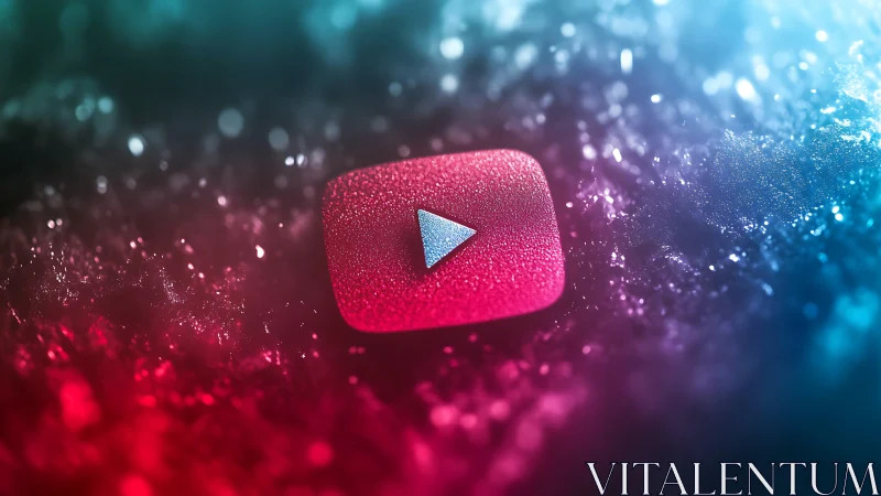 YouTube style play icon on wet neon textured surface.