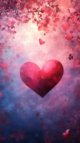 Luminous Heart Center Floating Through Pink and Purple Gradient