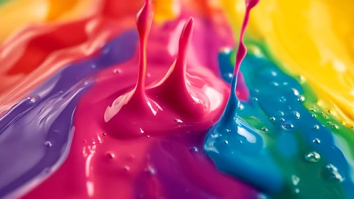 Colorful paint splashes rise playfully in a bright rainbow