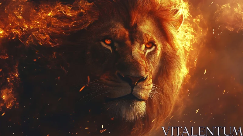 Lion portrait ignites with swirling cinematic firestorm