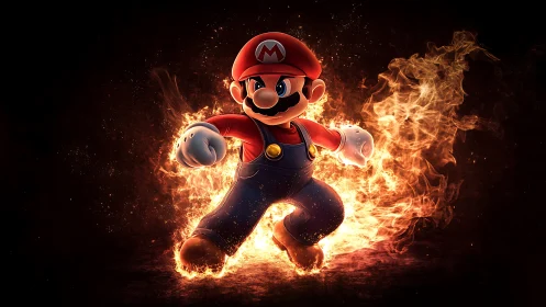 Mario Wreathed in Inferno Fire and Explosive Power