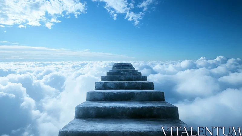 Stone stairway extending above dense cloud layer.